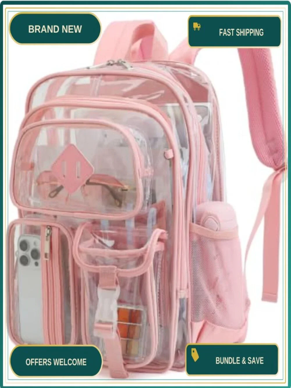 Clear Backpack for School Women Girls Heavy Duty Transparent PVC Bookbag